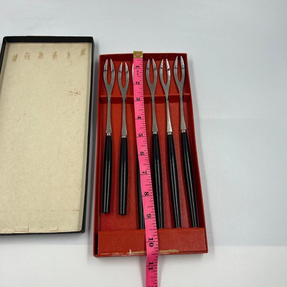 Vintage Set Fondue Forks MidCentury Modern Set 6 Pieces In Original Box - Picture 2 of 9
